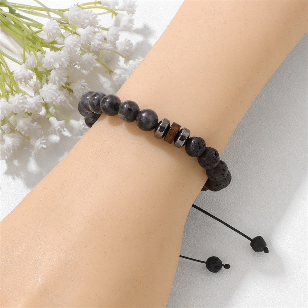 OZON bracelet for men volcanic stone black onyx drawstring business gift couple bracelet