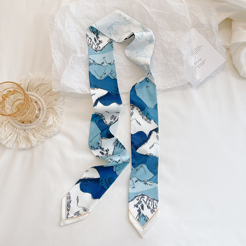 Spring and summer thin narrow ribbon, bag oil painting style small ribbon long scarf, belt, hairband