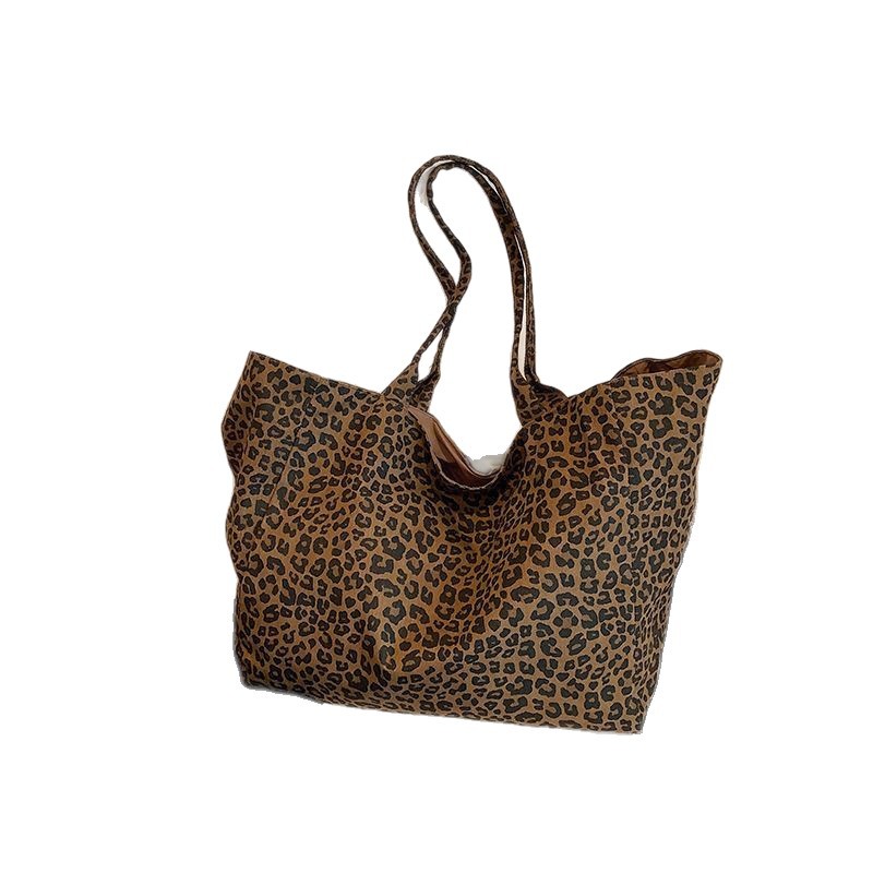 New single-shoulder canvas bag 2025 large capacity leopard print tote bag commuting casual women's bag