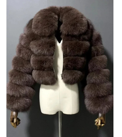 Faux fur jacket short lapel imitation fox fur long sleeve spliced women's