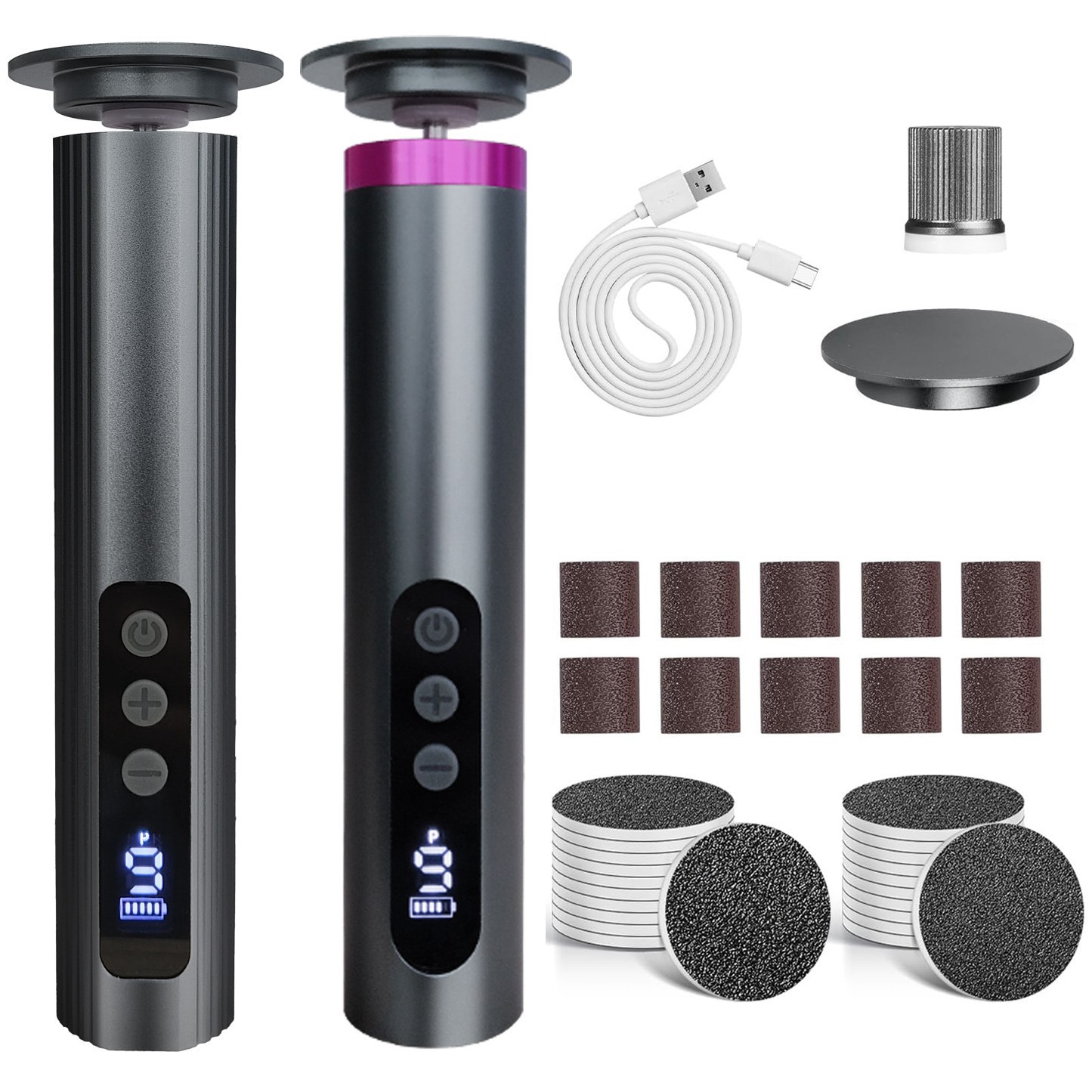 New Electric Foot File with Metal Body, 2-in-1 Rechargeable Foot and Nail Care with Screen Display
