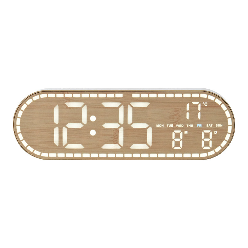 New Home Wall Clock Simple Wood Grain Style LED Electronic Clock Multifunctional Standing or Hanging GH8053