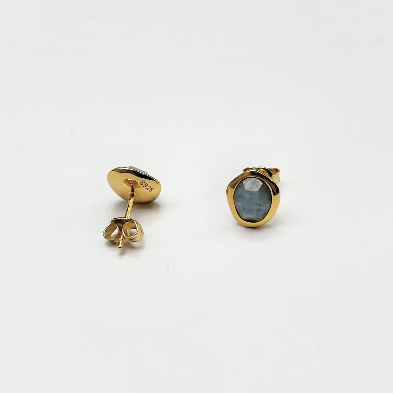 Flowing Light Gemstone Earrings Simple S925 Silver Gold-Plated 18K Gold Treasure Texture Gemstone