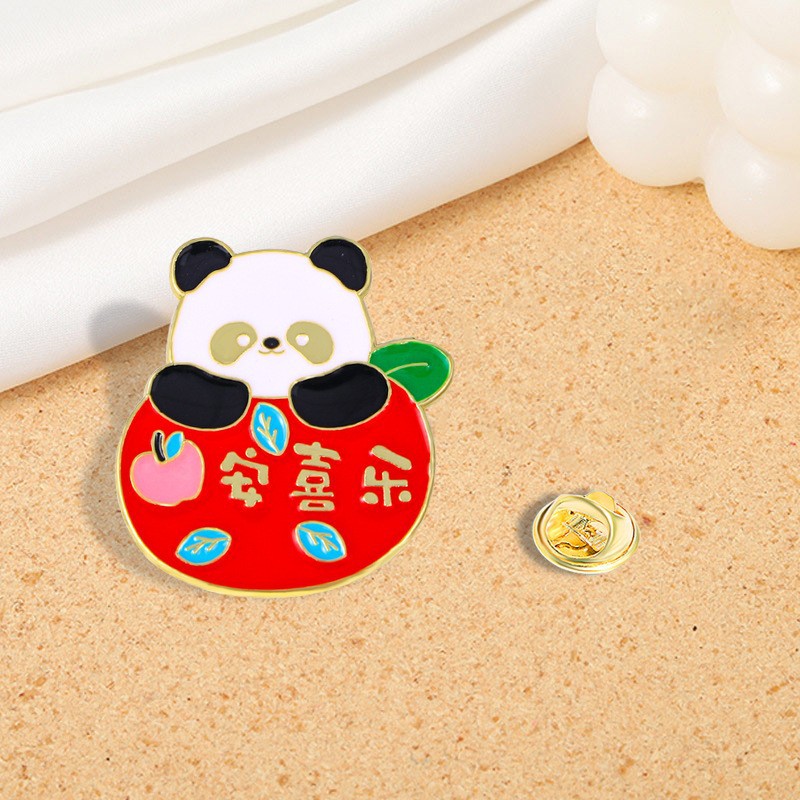 Chinese Style Panda Brooch Cute Animal Bag Badge Clothing Bag Accessory Bamboo Giant Panda Chain Lapel Pin