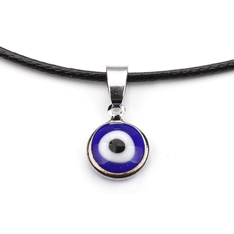 1cm Blue Evil Eye Leather Cord Alloy Necklace Evil Eye Pendant Layering