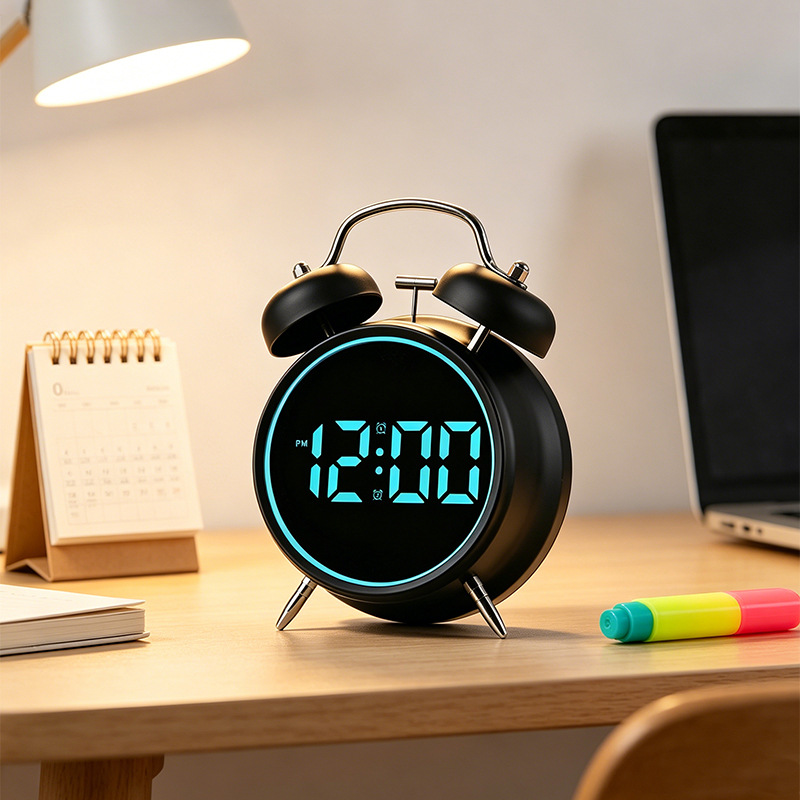 New bedroom electronic display ringing alarm clock super loud sound LED metal simple electronic clock