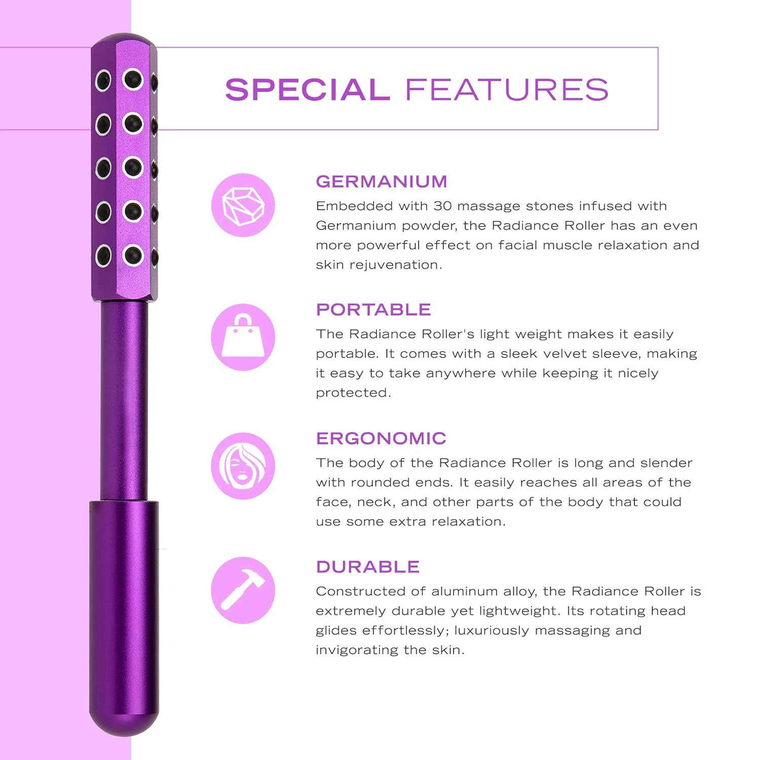 Beauty Bar 24 Germanium Lifting Facial Roller Beauty Massage Device 30 Germanium Beads Beauty Bar
