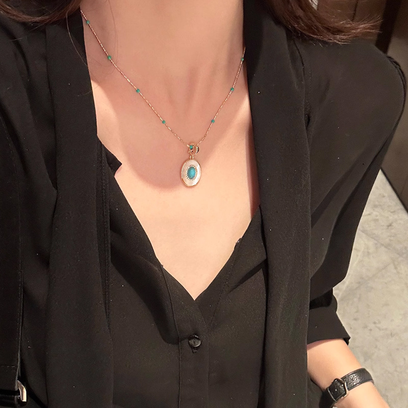 Turquoise crystal pearl necklace women stacked elegant Shi's beads commuter