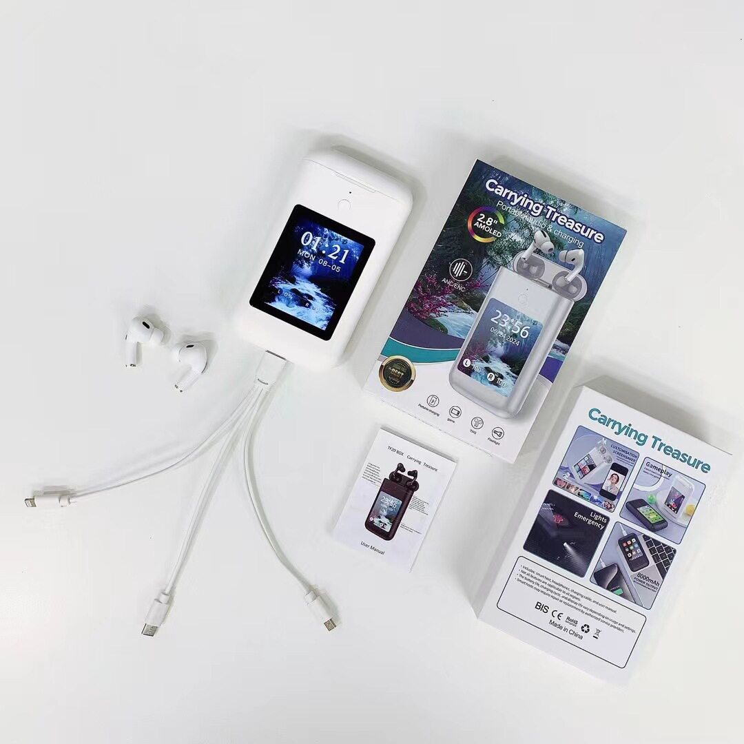 A98BOX 3-in-1 Bluetooth Earphones 2.8-inch Screen Power Bank Portable Flashlight