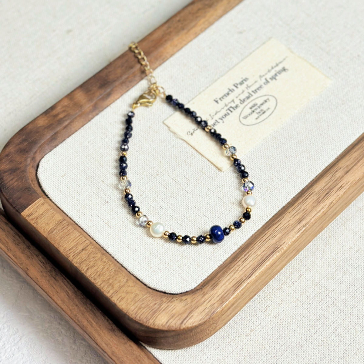 New Titanium Steel Necklace Gold Sand Stone Freshwater Pearl Necklace Women Crystal Beaded Collarbone Chain Sweater Chain