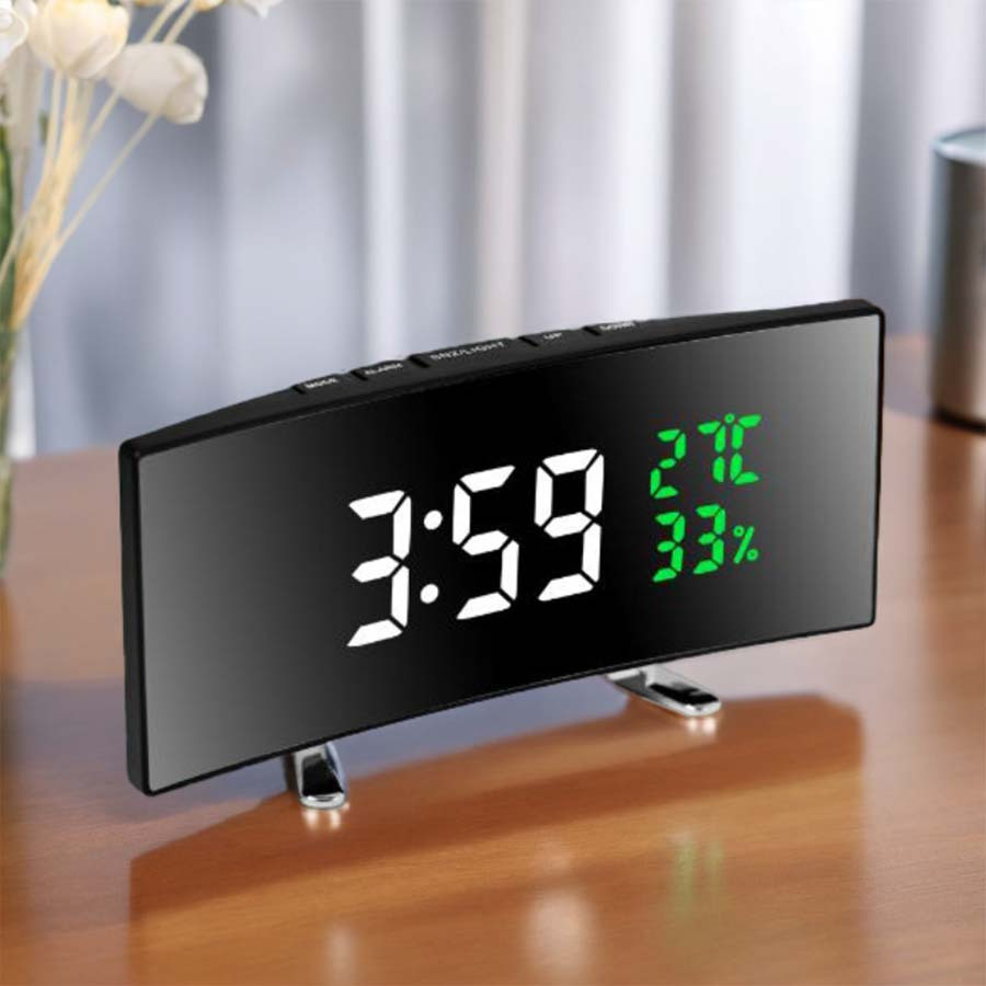 6508 curved large screen temperature and humidity LED alarm clock multifunctional smart bedside night light clock mirror desktop