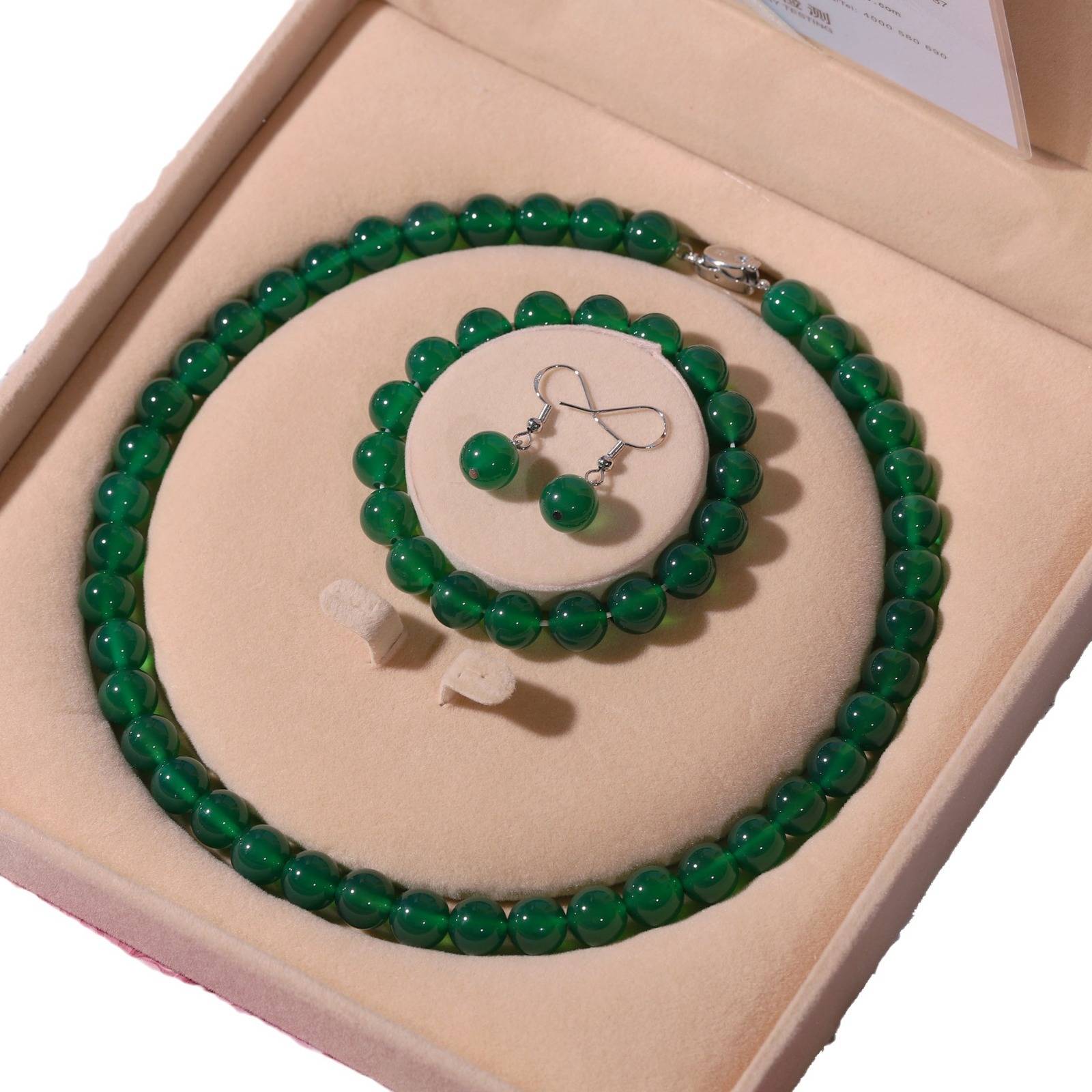 Natural Agate Chalcedony Necklace for Women Three-Piece Set Red Green Chalcedony Clavicle Chain Mother's Day Gift