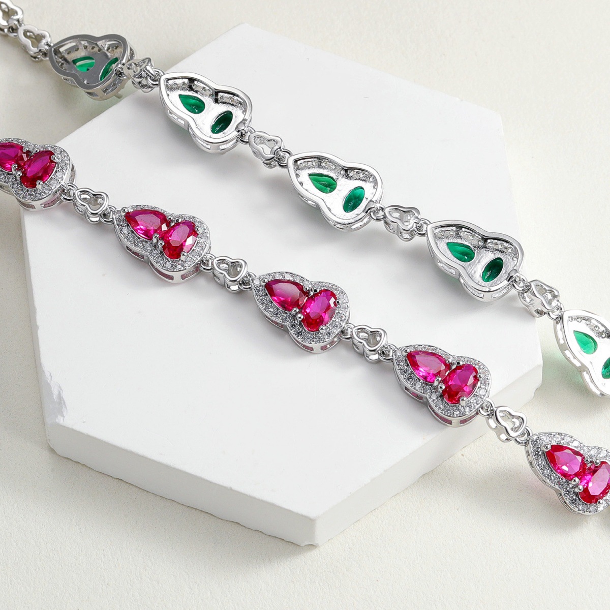 New Light Sea Blue Spinel Inlaid Gourd Bracelet New Chinese Style Colorful Gemstone Synthetic Ruby Green Nano Bracelet