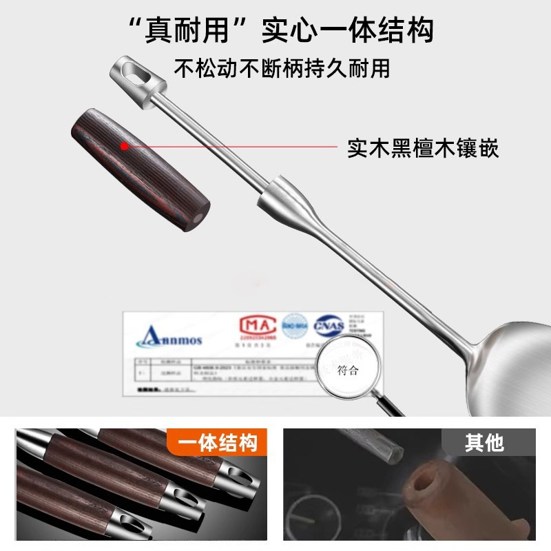 Stainless Steel Kitchen Utensils Set Spatula Soup Spoon Slotted Spoon Home Use Black Ebony Handle Frying Spatula Thickened Iron Spatula Frying Spoon