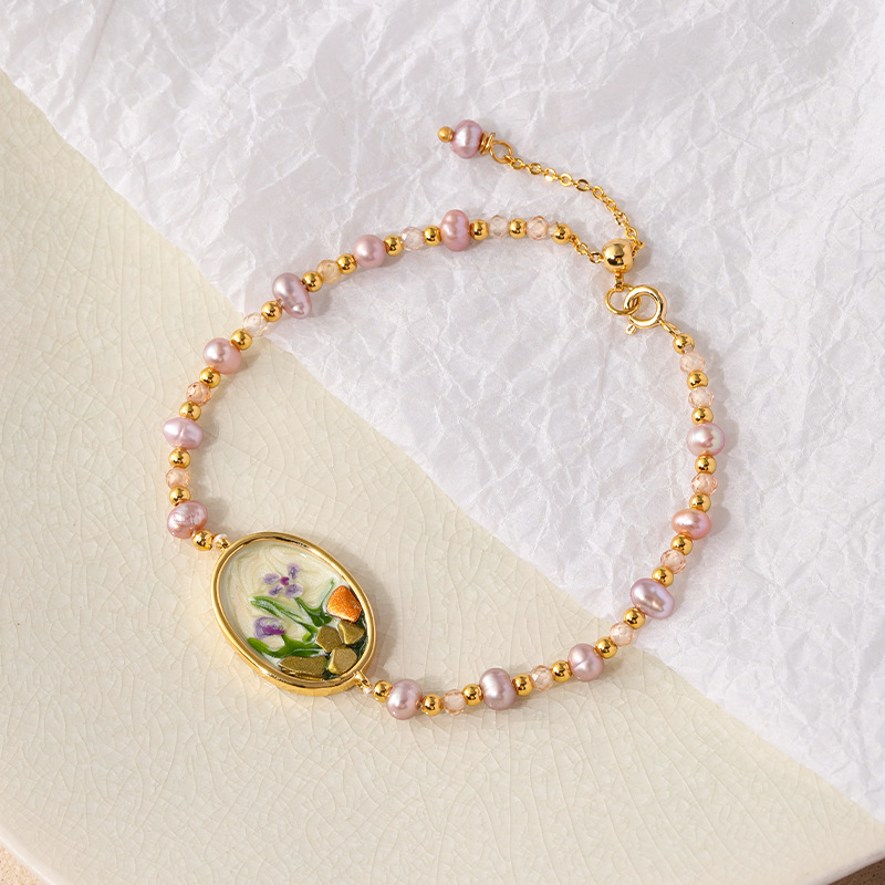 NALA Drip Oil Flower Pearl Bracelet Women Bracelet Women Fresh Sweet Bracelet