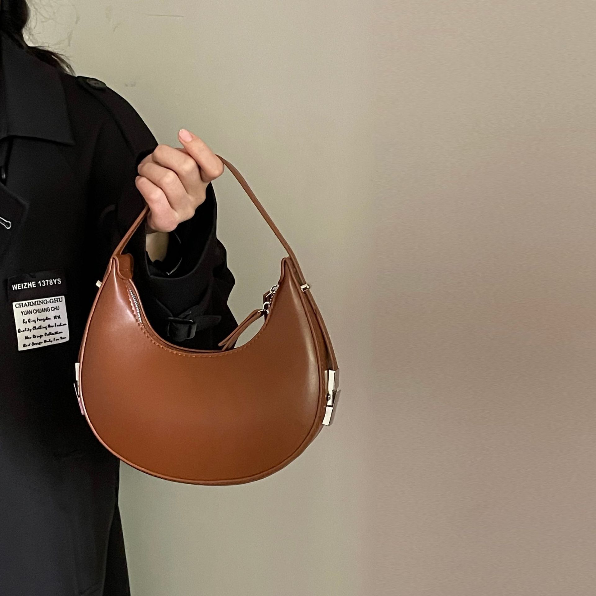 Bags Underarm Bag Women Single Shoulder Handheld Bag Lock Crescent Bag Shiling Luggage Crossbody Casual Zipper