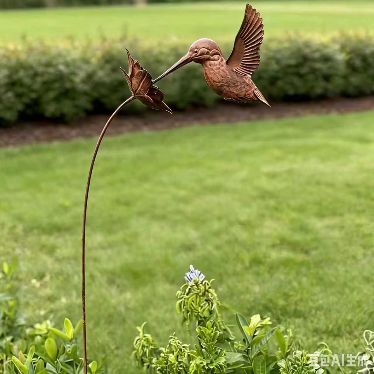 New Courtyard Garden Simulation Rust Bird on Flower Ground Insert Iron Art Craft Outdoor Decoration