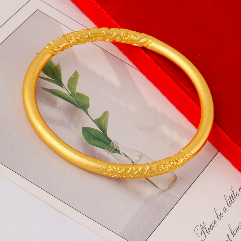Inside and outside one color copper gold-plated ancient method sand gold bracelet imitation gold bracelet women open push-pull bangle gold shop