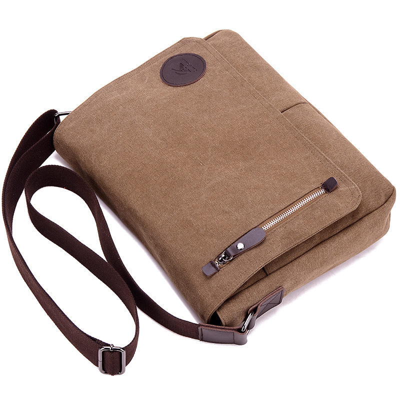 2026 new men's canvas shoulder bag leisure crossbody business commuting solid color large capacity bag