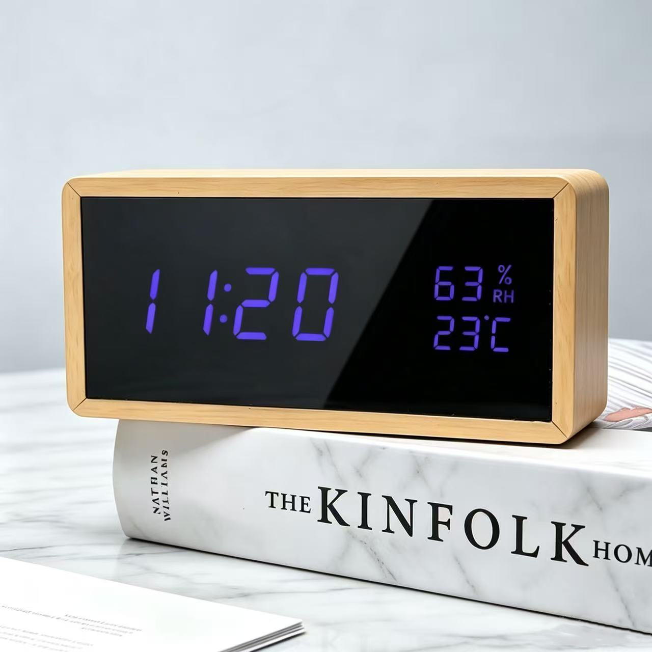 Colorful mirror clock, LED wooden clock, wooden digital clock, LED electronic clock, temperature clock, electronic alarm clock