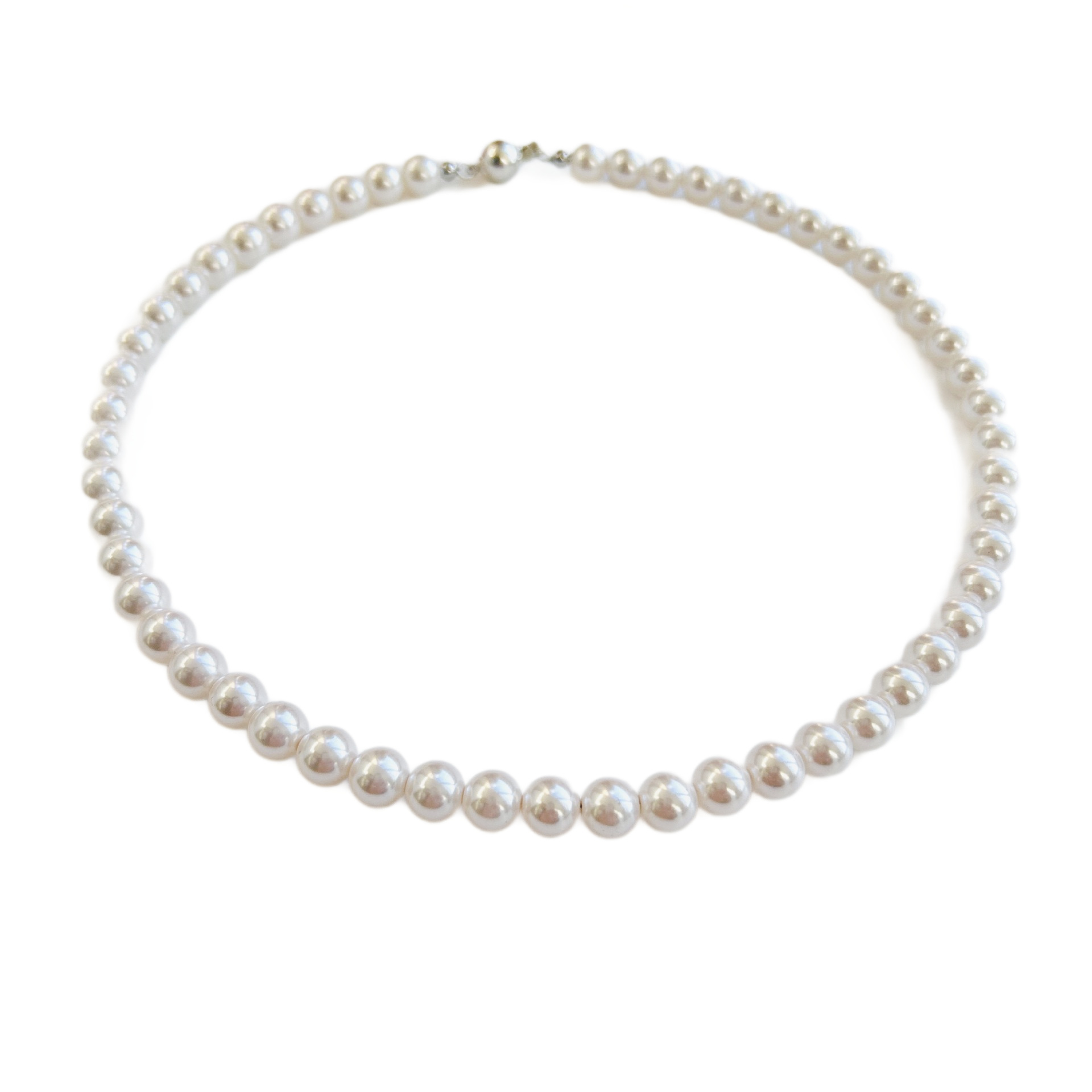 Japanese round strong light imitation pearl necklace for women collarbone chain sterling silver buckle simple magnetic clasp neck chain
