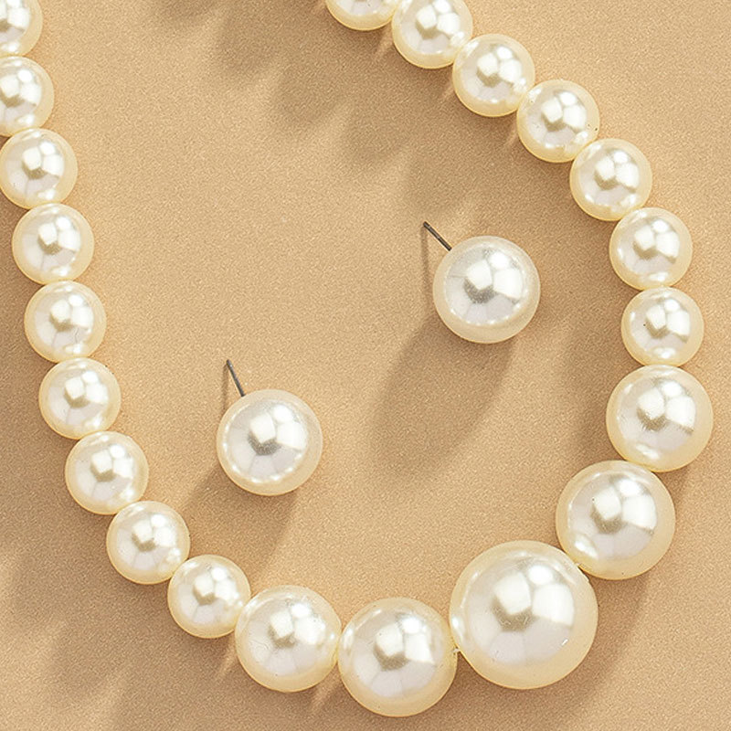 Imitated Pearl Necklace and Earring Set for Women, Niche Artificial Large Pearl Jewelry