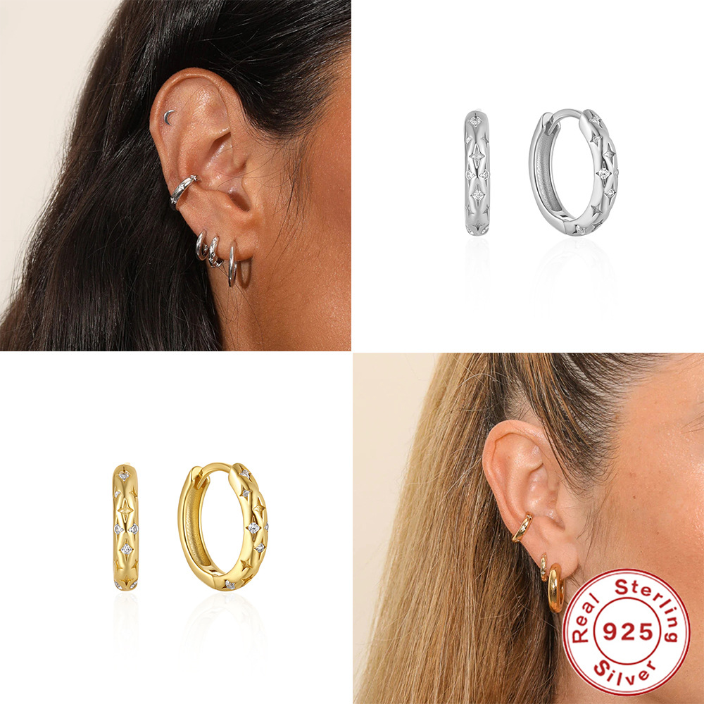 Sterling silver 925 star ear hoop ear buckle earring women's ear accessories jewelry