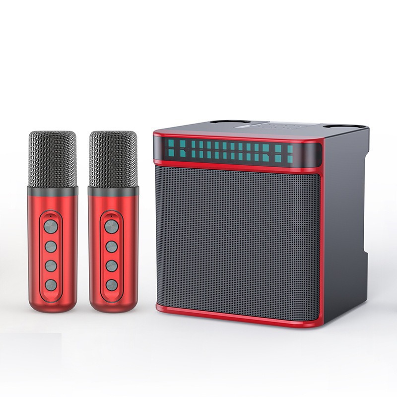 YS223 Home KTV Portable Smart LED Light Dual Microphone Bluetooth Speaker Set Karaoke Sound