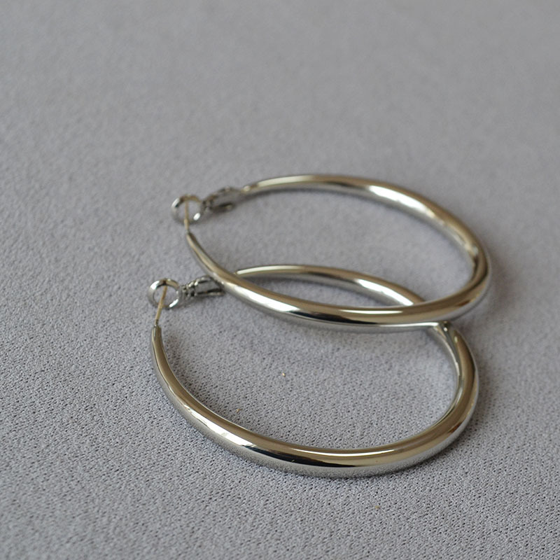 Round hoop earrings, plain circle, 925 silver pin, commuting earrings for women, oversized ear drops