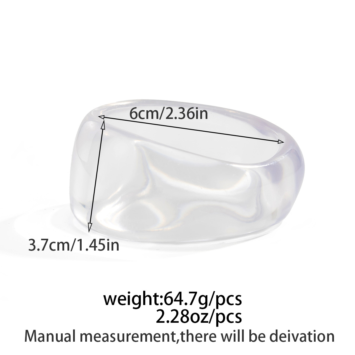 Transparent acrylic wide bangle irregular curved smooth bangle