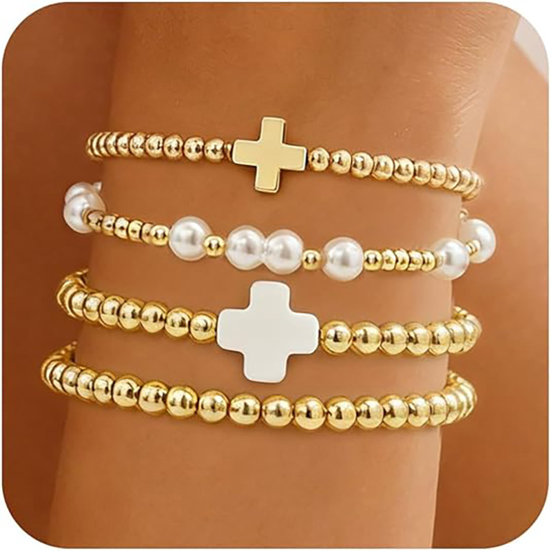 Cross Gold Beaded Bracelet Heart Knot Geometric Ring Hand Jewelry Best Selling New