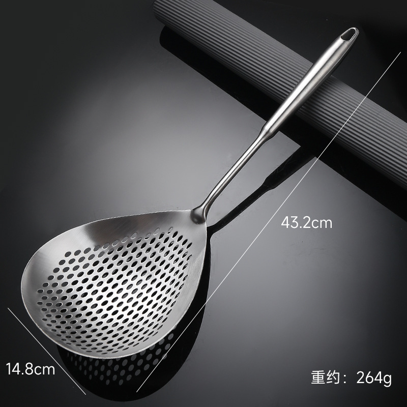 304 stainless steel large strainer for kitchen, noodle and dumpling scoop, wooden handle, pepper scoop, deep-fried, thickened long handle deep-fried large
