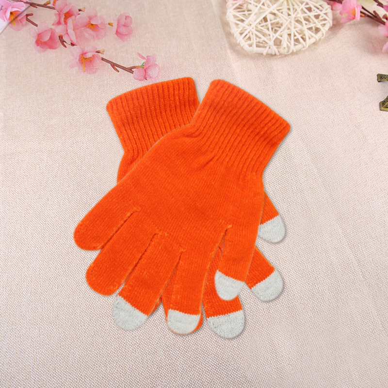 Touch Screen Gloves Unisex Youth Cycling Autumn Winter Anti-Cold Knitted Solid Color Anti-Slip Split-Finger Warm Children's Gloves