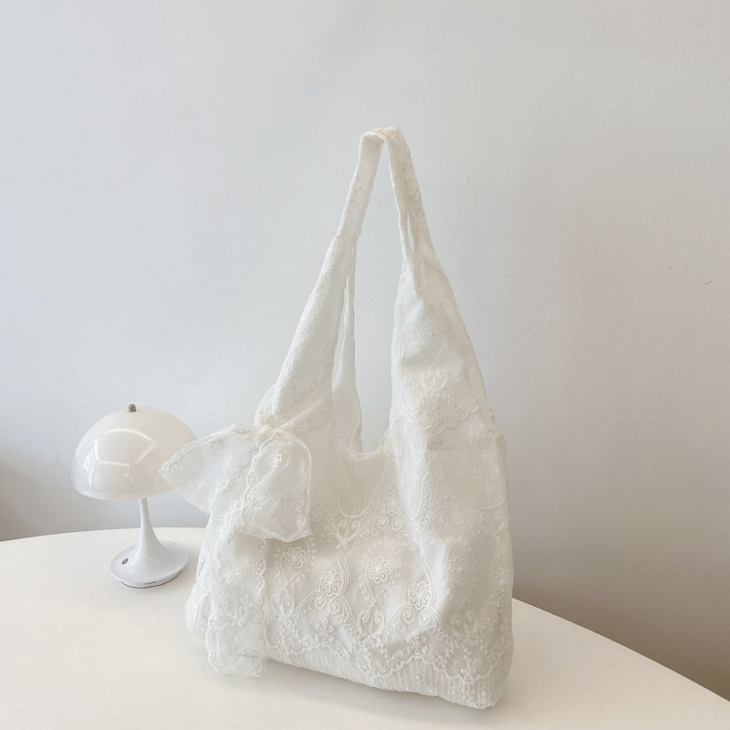 Fresh Lace Flower Canvas Bags Women 2025 New Large Capacity Commute Bags Shoulder Tote Bags