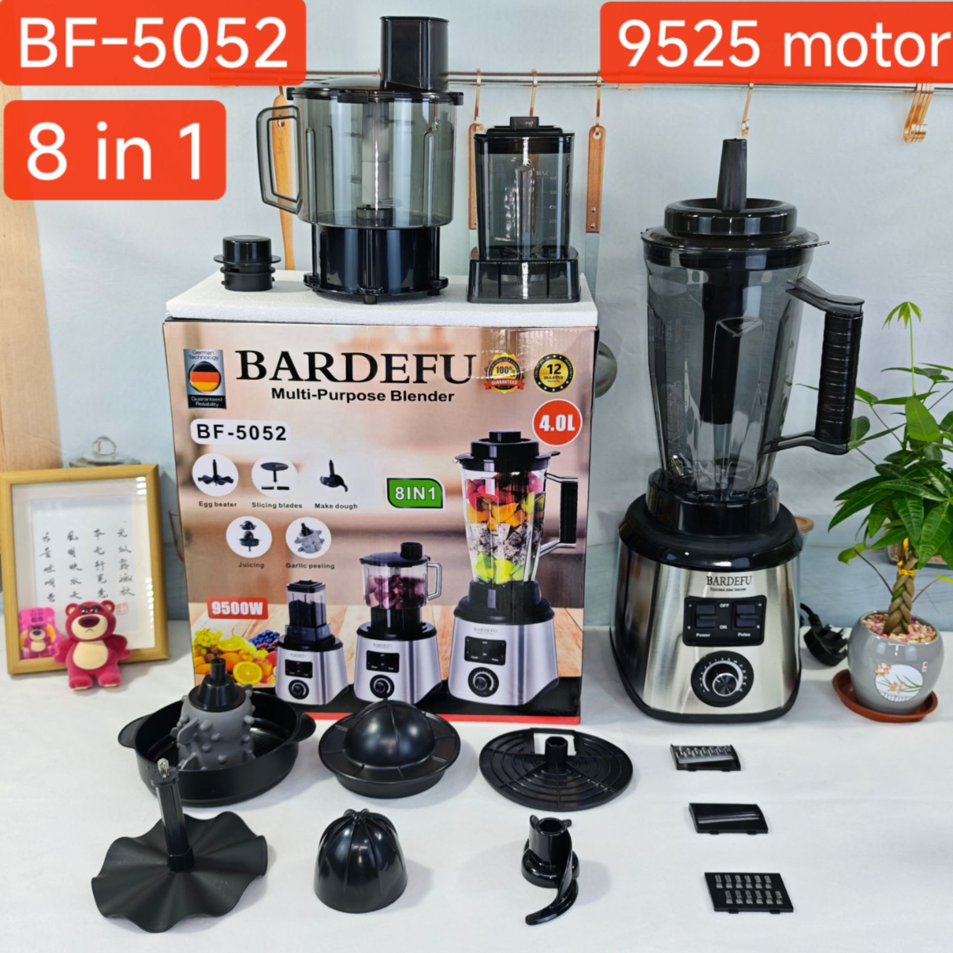 Blender 4L 8-in-1 Blender Stainless Steel Metal High-Speed Blender Large Capacity Juicer Meat Grinder