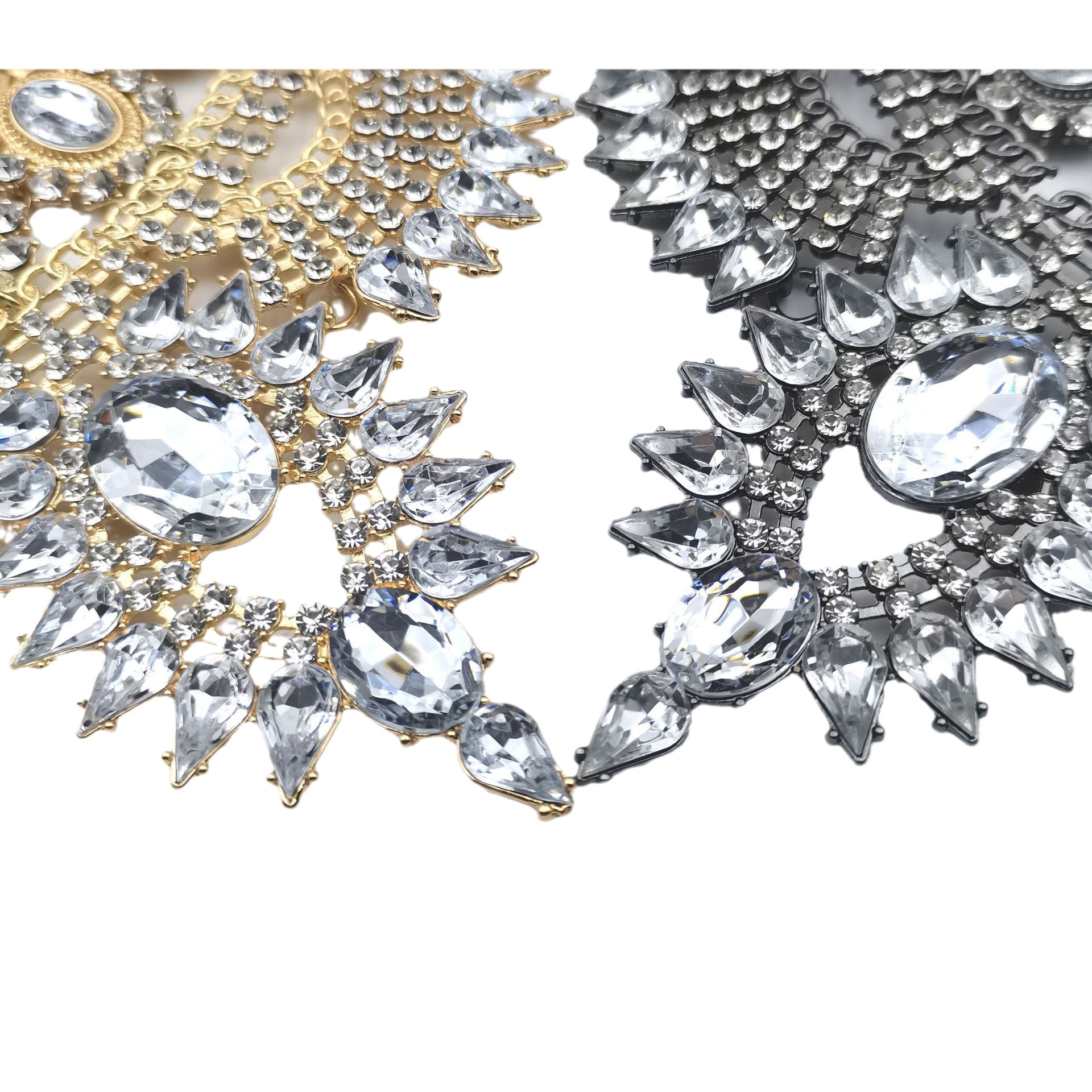 Exaggerated rhinestone metal necklace with large gemstone jewelry