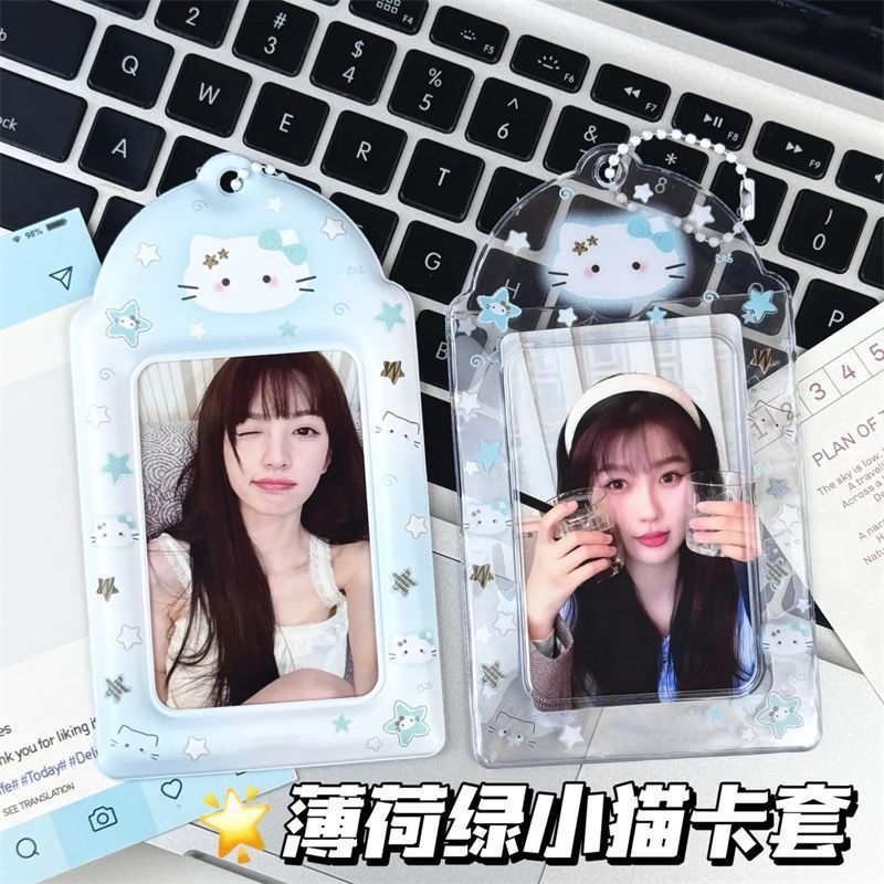 PVC campus card meal card idol small card storage sleeve display pendant original mint green kitten card sleeve
