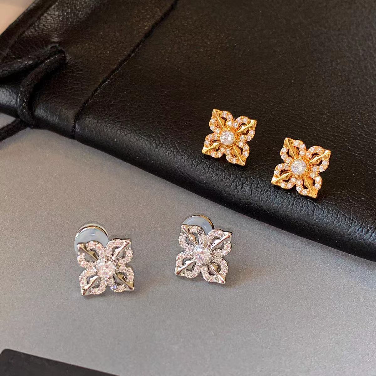 S925 silver needle spring full diamond delicate earrings stud earrings