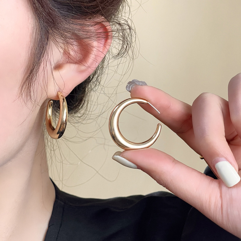 S925 silver needle C-shaped ear studs hip-hop grid earrings simple size ear accessories 6383