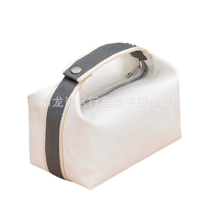 Custom design logo printing plain color organizer zipper cotton canvas bag bathroom travel makeup bag