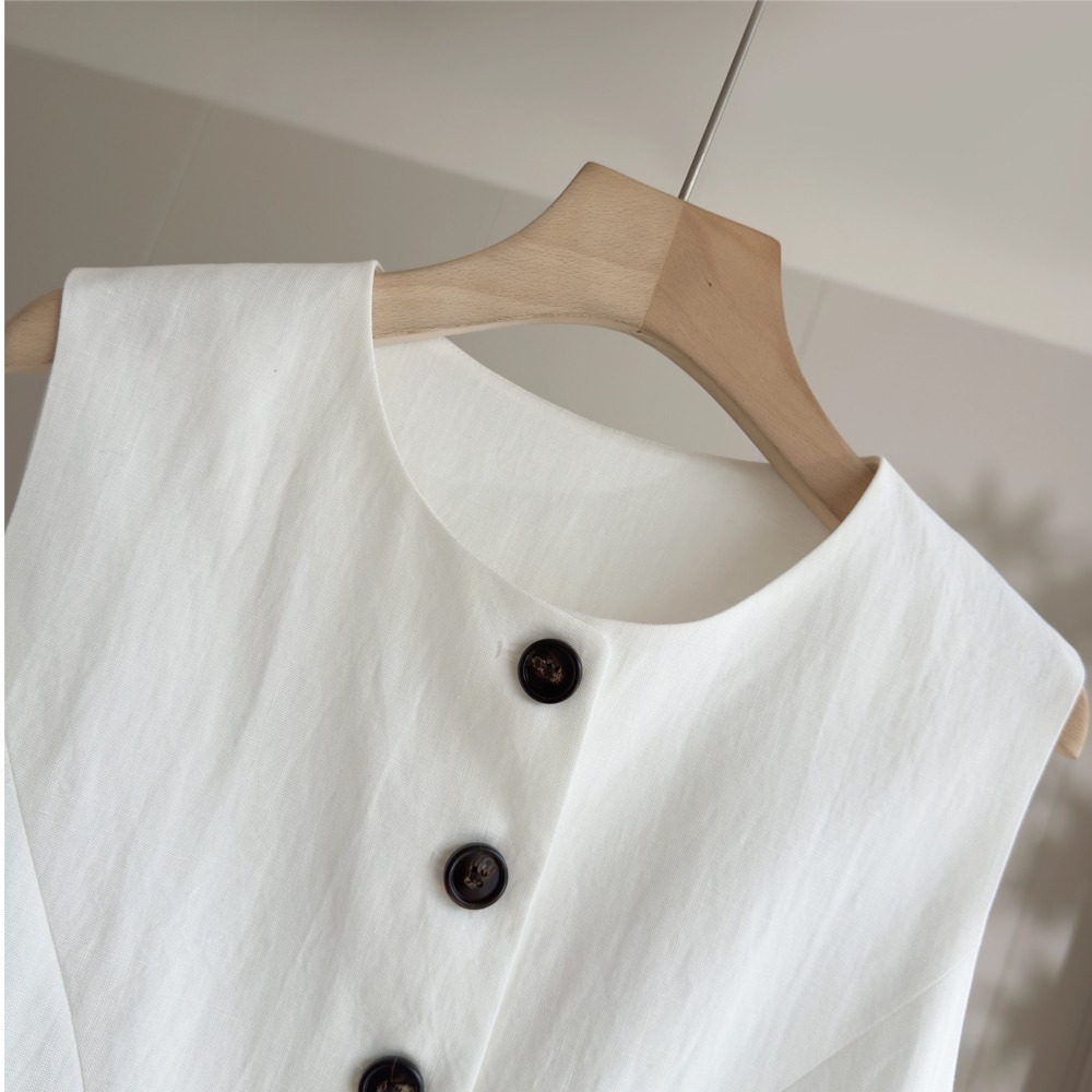 100 linen vest straight-leg pants suit summer breathable casual two-piece set women's workwear