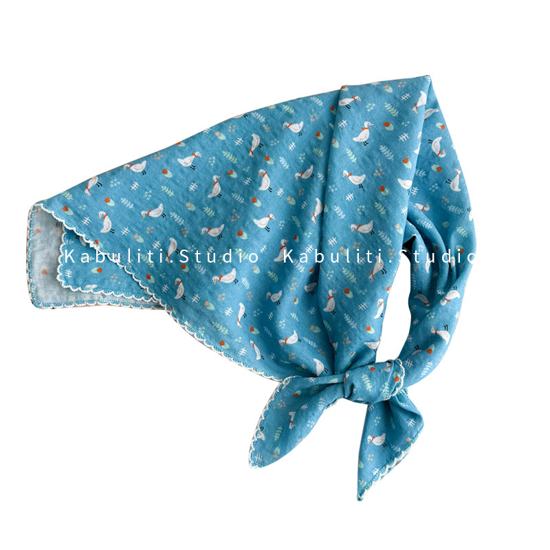 Cartoon cute small square scarf, triangle headwrap sun protection silk scarf for women and children, neck protection, hair band, gauze scarf, thin scarf