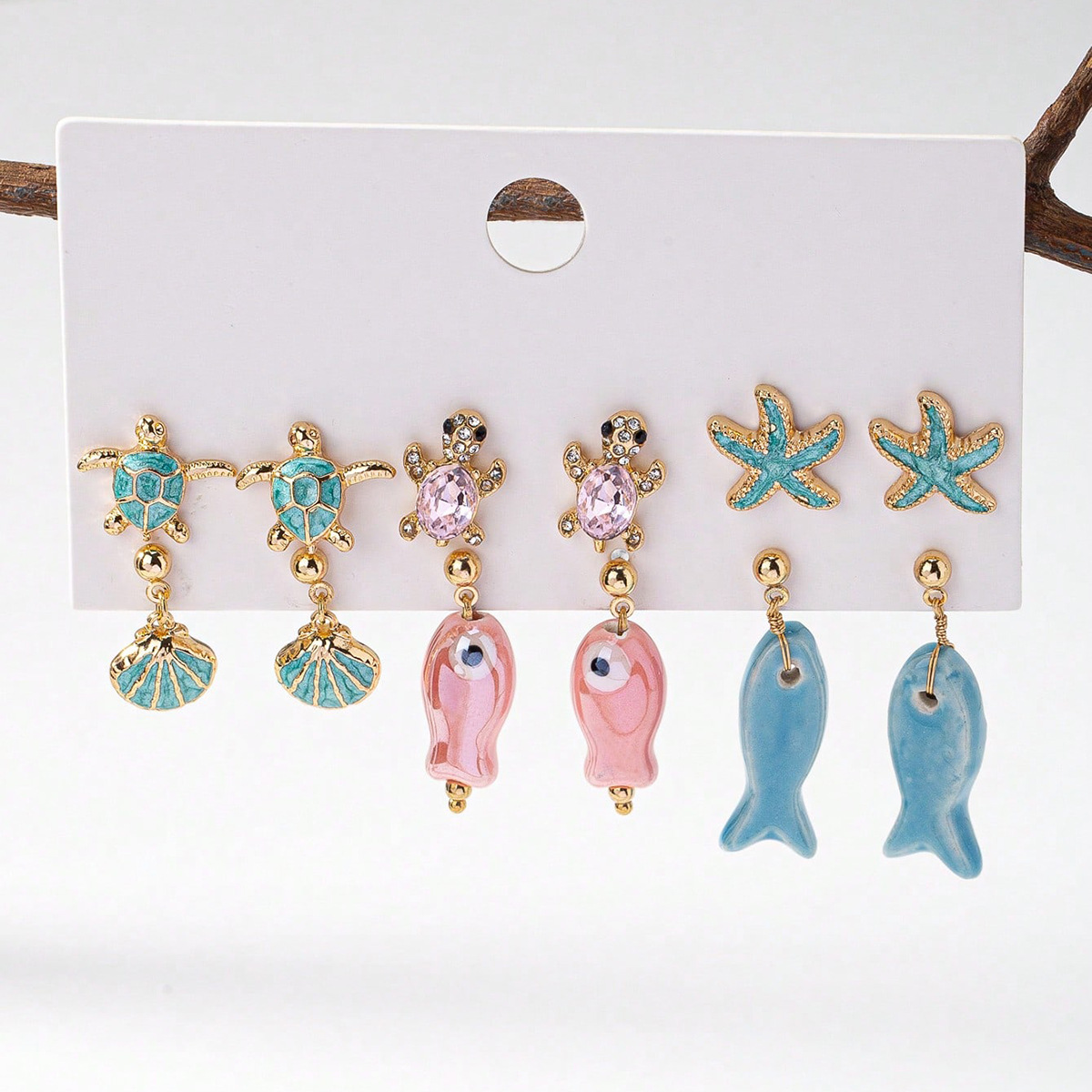 Qingdao Daiwei Accessories 6 Pairs Summer Marine Life Element Earrings Ear Stud Set