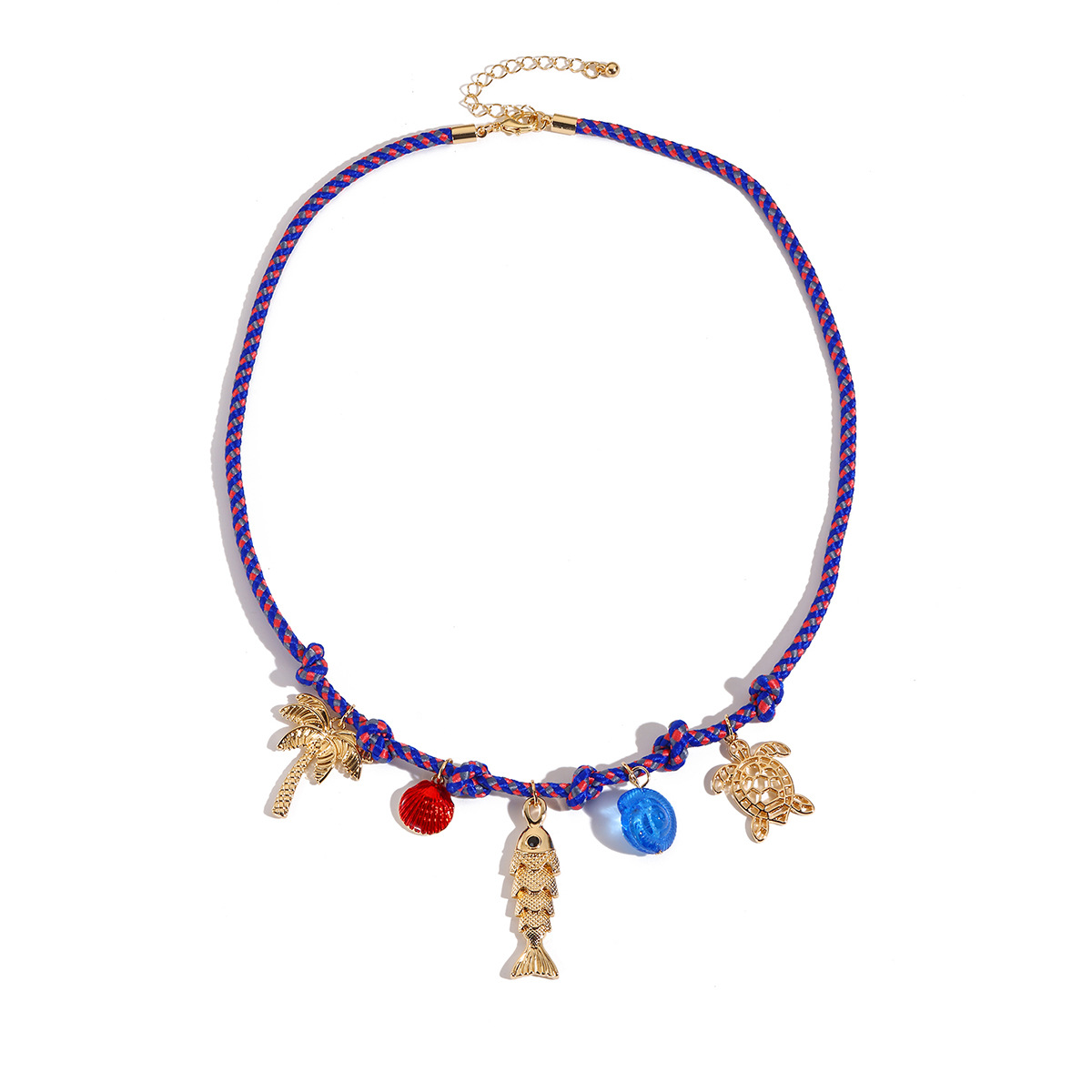 Kenjie colorful rope hand-woven necklace shell multi-pendant ocean vacation bohemian necklace