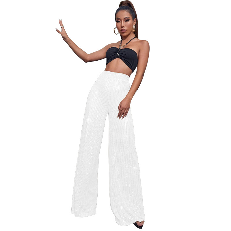 Women's 2026 New Solid Color Wide-Leg Pants Independent Station Draping Sequin Casual Pants Women