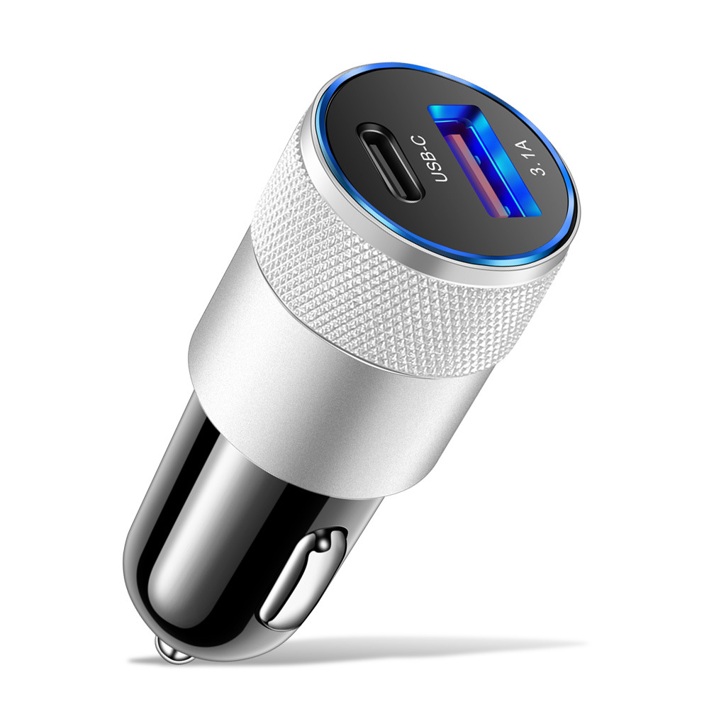 PD 20W Small Steel Gun Car Charger QC3.0 Car Charger 38W Fast Charging Dual USB Car Charger PD+2.4