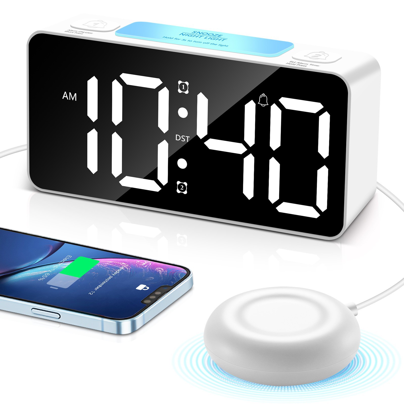 Round 10 minute alarm tea color mirror RGB large screen large sound vibration clock blind alarm clock I student