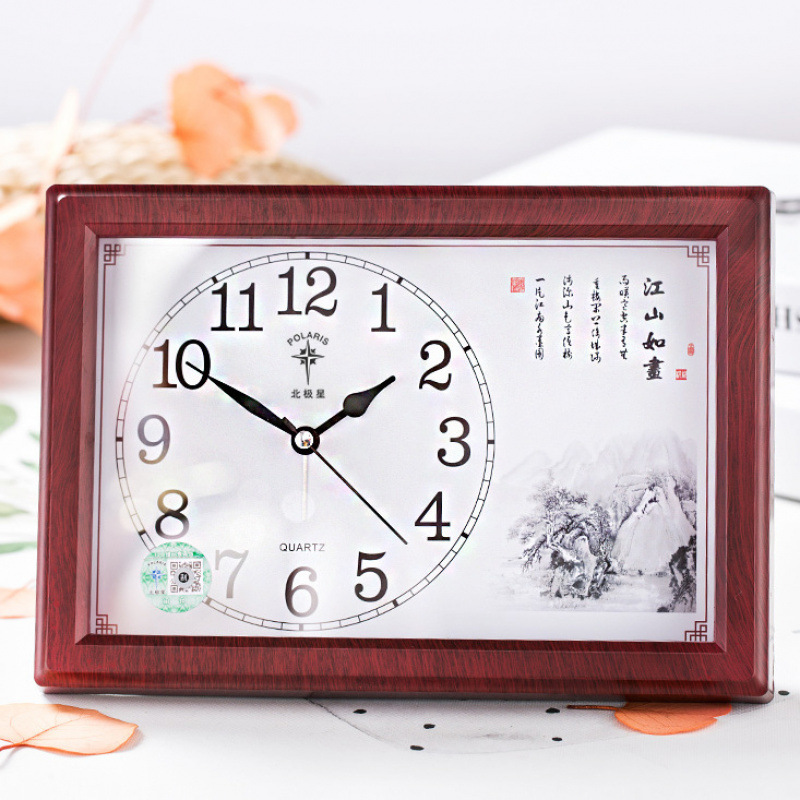 Polaris simple desk clock wall clock living room clock desk wall dual-use wall clock home perpetual calendar lunar temperature desk clock