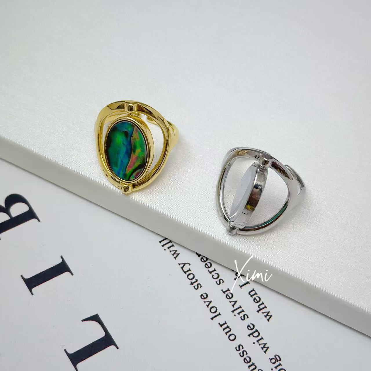 Rotatable Double-Side Mother-of-Pearl Ring for Women Abalone Shell 2025 New