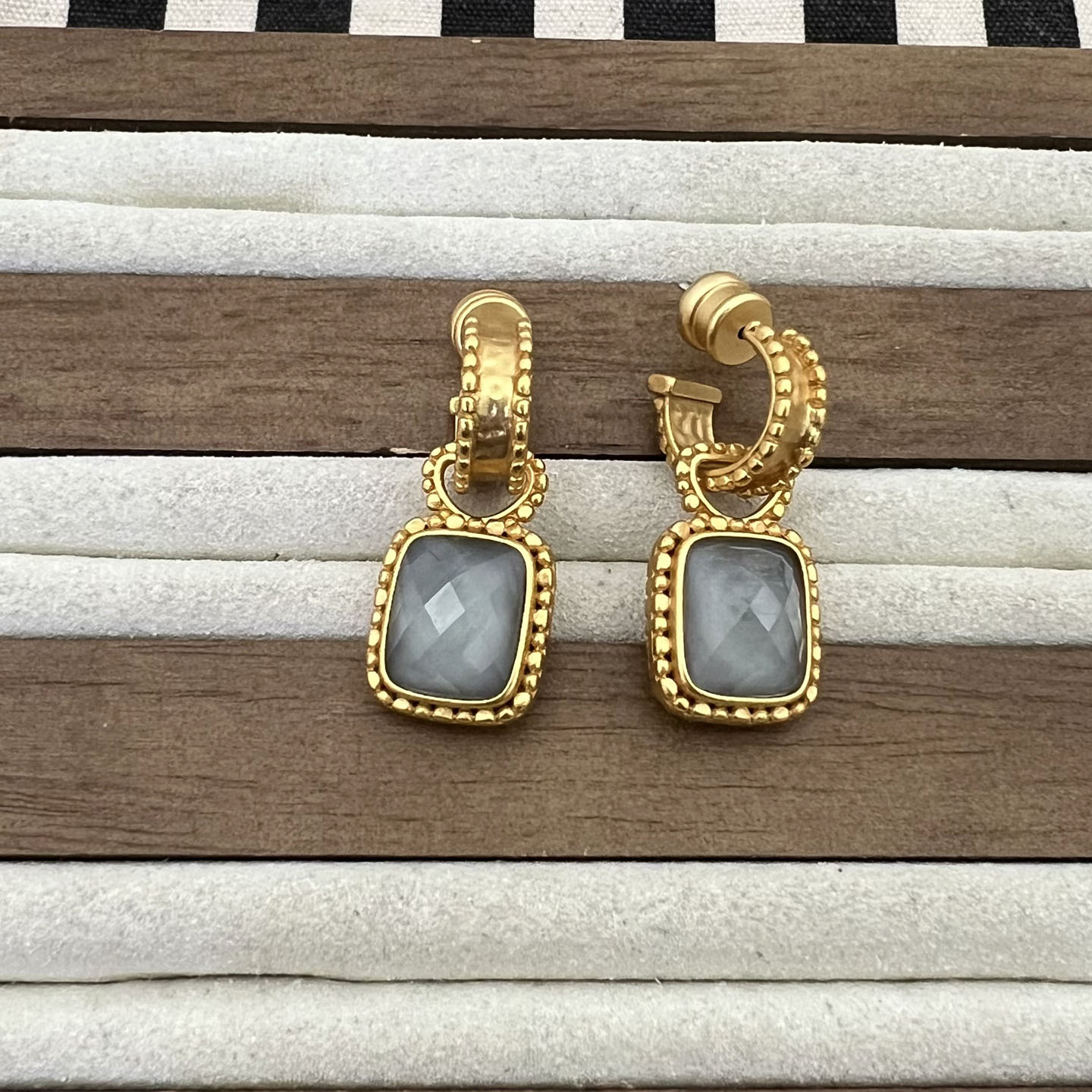925 silver pin square mother-of-pearl glass three texture earrings earrings shell pearl